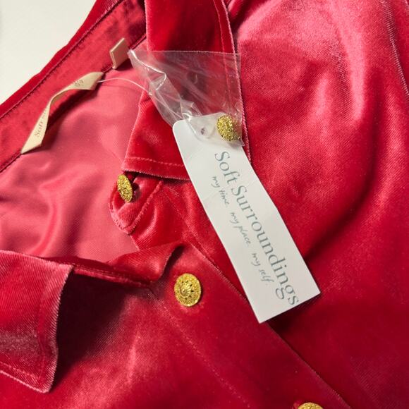 Soft Surroundings Women’s XL Enchanted Velvet Shirt Sangria Red Gold Buttons - Picture 12 of 13